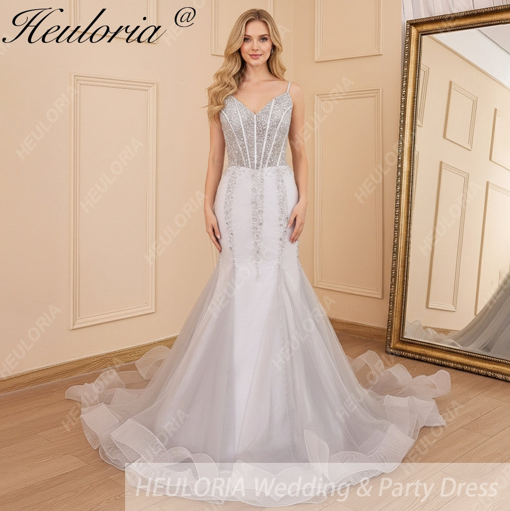 HEULORIA Sweetheart Lace Beading Mermaid Evening Dresses Long Formal Prom Dresses