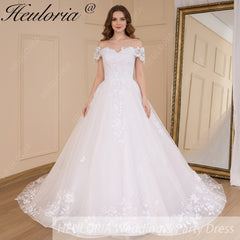 HEULORIA Ball-Gown/Princess off shoulder Cathedral Train Tulle Lace Wedding Dress BA-643