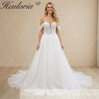 Sparkling Glitter Tulle A-Line Wedding Dress: Sweetheart Plunge & Detachable Lace Sleeves AL-1024