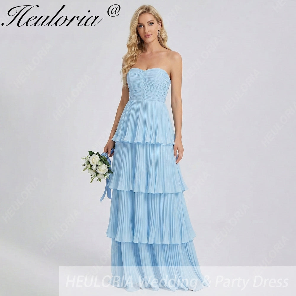 HEULORIA Lilac Strapless Sweetheart Pleated Chiffon A-Line Bridesmaid Dress – ED-241