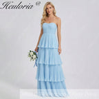 HEULORIA Strapless Tiered Pleated Chiffon Maxi Dress - Elegant Sleeveless Evening Gown ED-241