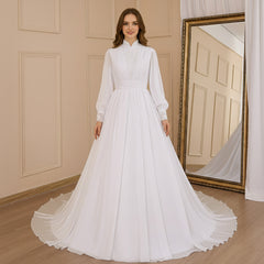 HEULORIA elegant lace beading Muslim ball gown Wedding Dress long sleeve high neck bride dress plus size bride Wedding Gown AL-615