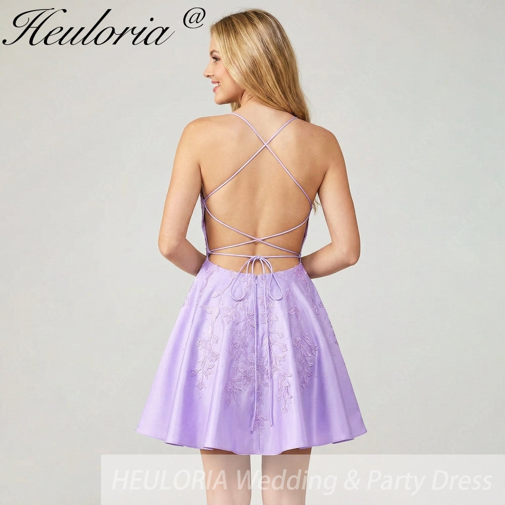 HEULORIA Lavender Lace Sweetheart Homecoming Dress - Open Back Short A-Line Gown ED-324 Imagen secundaria del producto