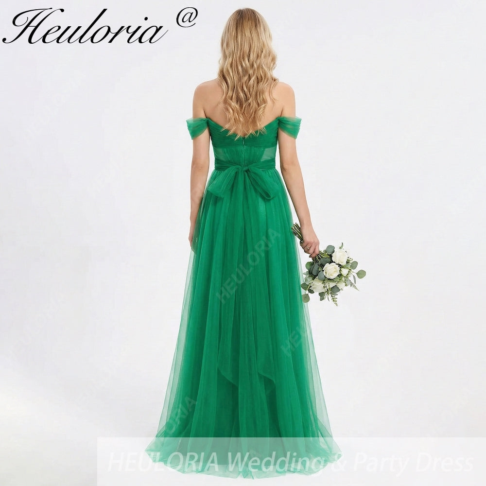 HEULORIA Emerald Green Off-the-Shoulder Tulle Gown - Corset Bodice A-Line Evening Dress ED-262 Image secondaire du produit