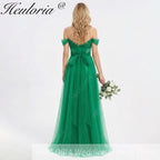HEULORIA Emerald Green Off-the-Shoulder Tulle Gown - Corset Bodice A-Line Evening Dress ED-262