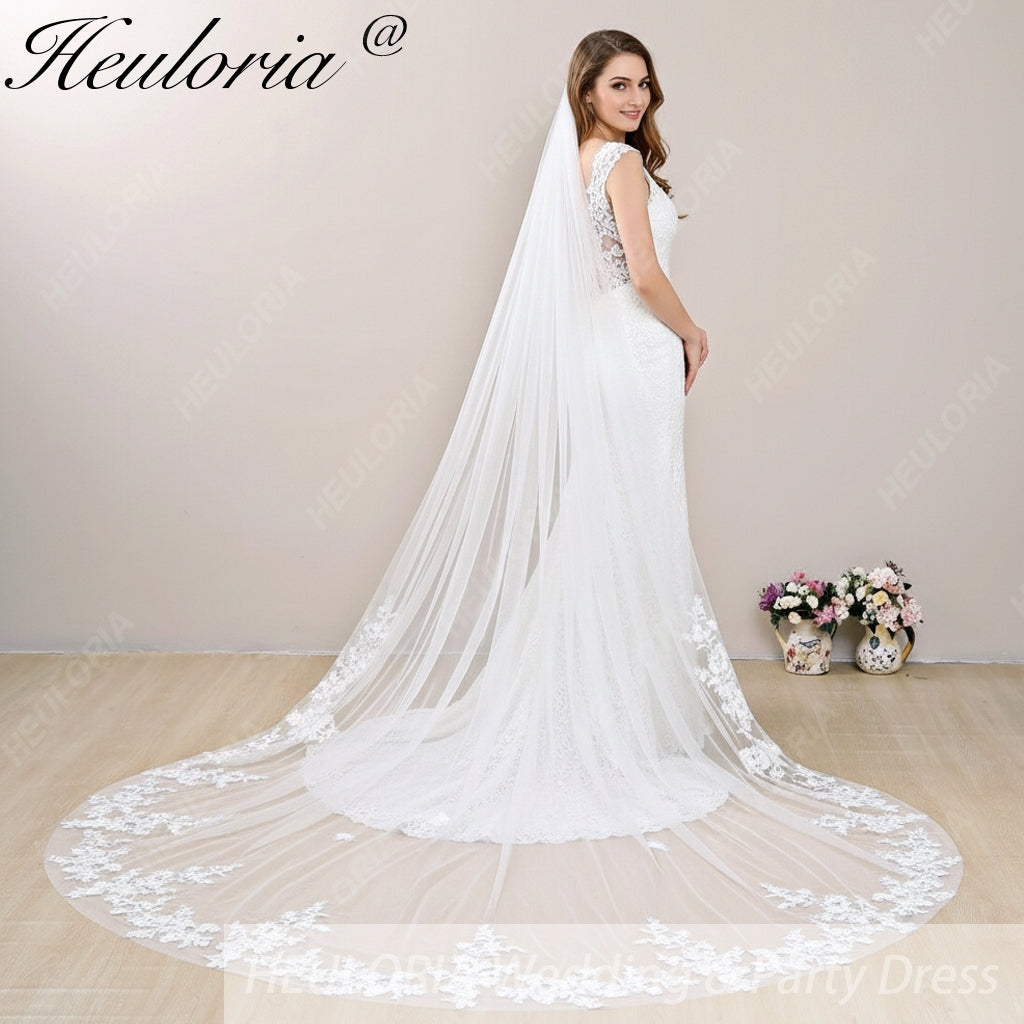 Cathedral Wedding Veil Lace bridal veil with Metal Comb Length 300cm width 300cm for Bride VL-101