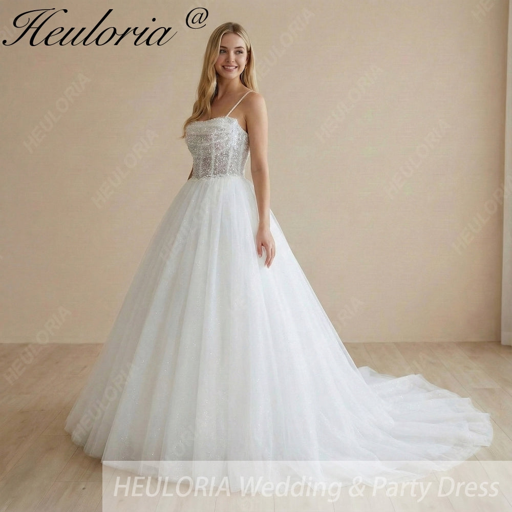 HEULORIA  elegant A line wedding dress Spaghetti Strap lace applique bridal dress Robe De Mariee Wedding Bride Dress AL-1079