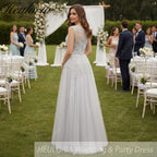 HEULORIA Long Bridemaid dress round neck lace beads tulle party dress formal dress ED-75P