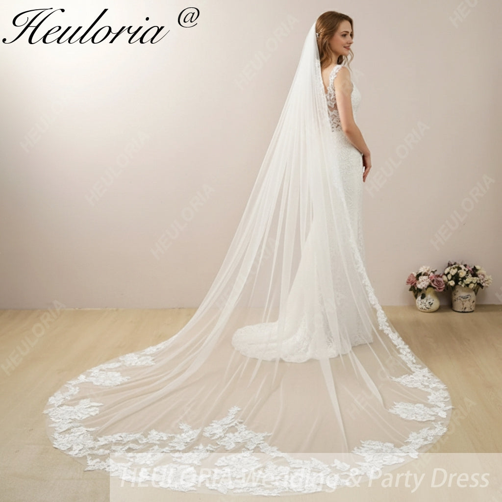 Cathedral Wedding Veil Lace bridal veil with Metal Comb Length 300cm width 300cm for Bride VL-36