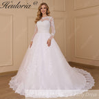 HEULORIA princess wedding dress long sleeve detachable 2 in 1 bride dress lace beading plus size robe de mariee Wedding gown BA-713