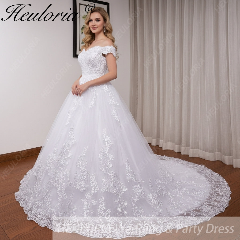 HEULORIA Princess Ball Gown Wedding Dress plus size off shoulder robe de mariee shinny sequined lace Wedding bride dress BA-1227