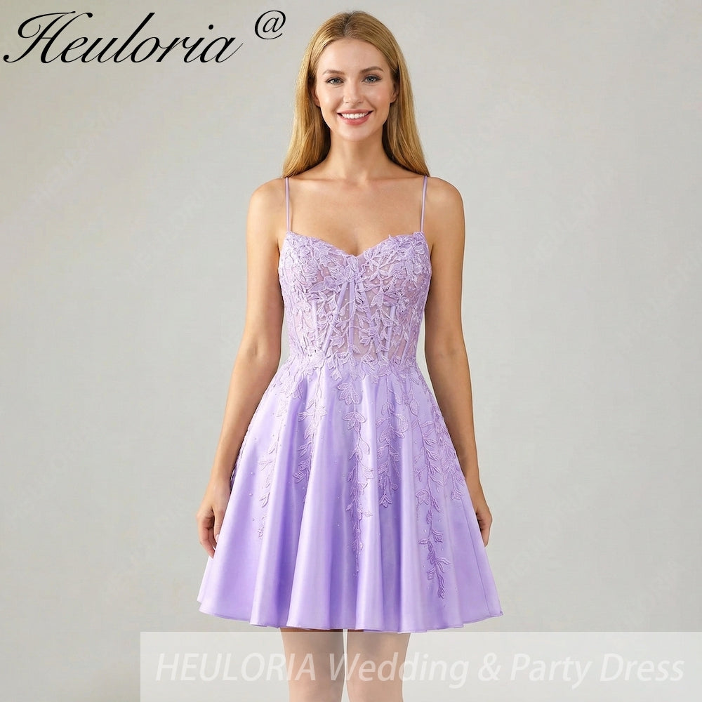 HEULORIA Lavender Lace Sweetheart Homecoming Dress - Open Back Short A-Line Gown ED-324 Imagen principal del producto