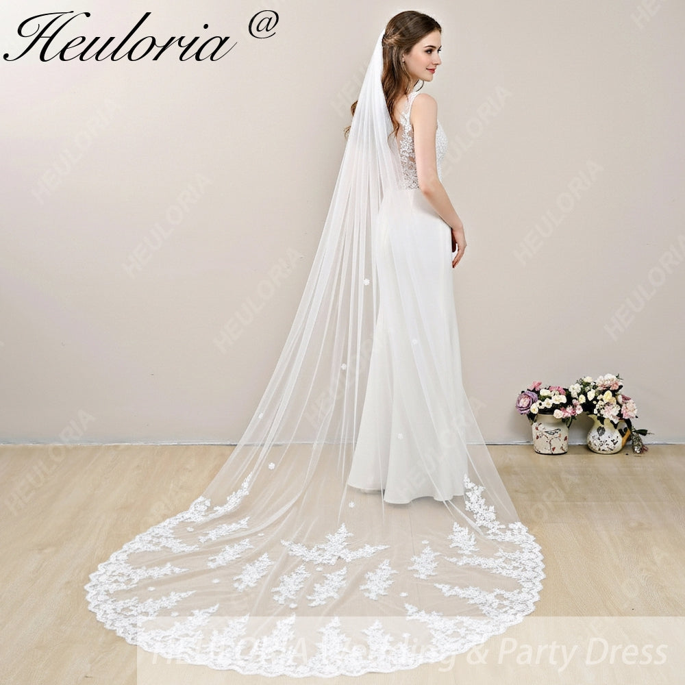 Lace Edge one Tier Bridal Cathedral Length 118" Wedding Veils With Blusher VL-38 Main image