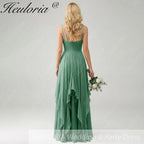 HEULORIA Elegant Cascading Ruffle Chiffon Bridesmaid Dress - Tie-Shoulder V-Neck Maxi Gown ED-252