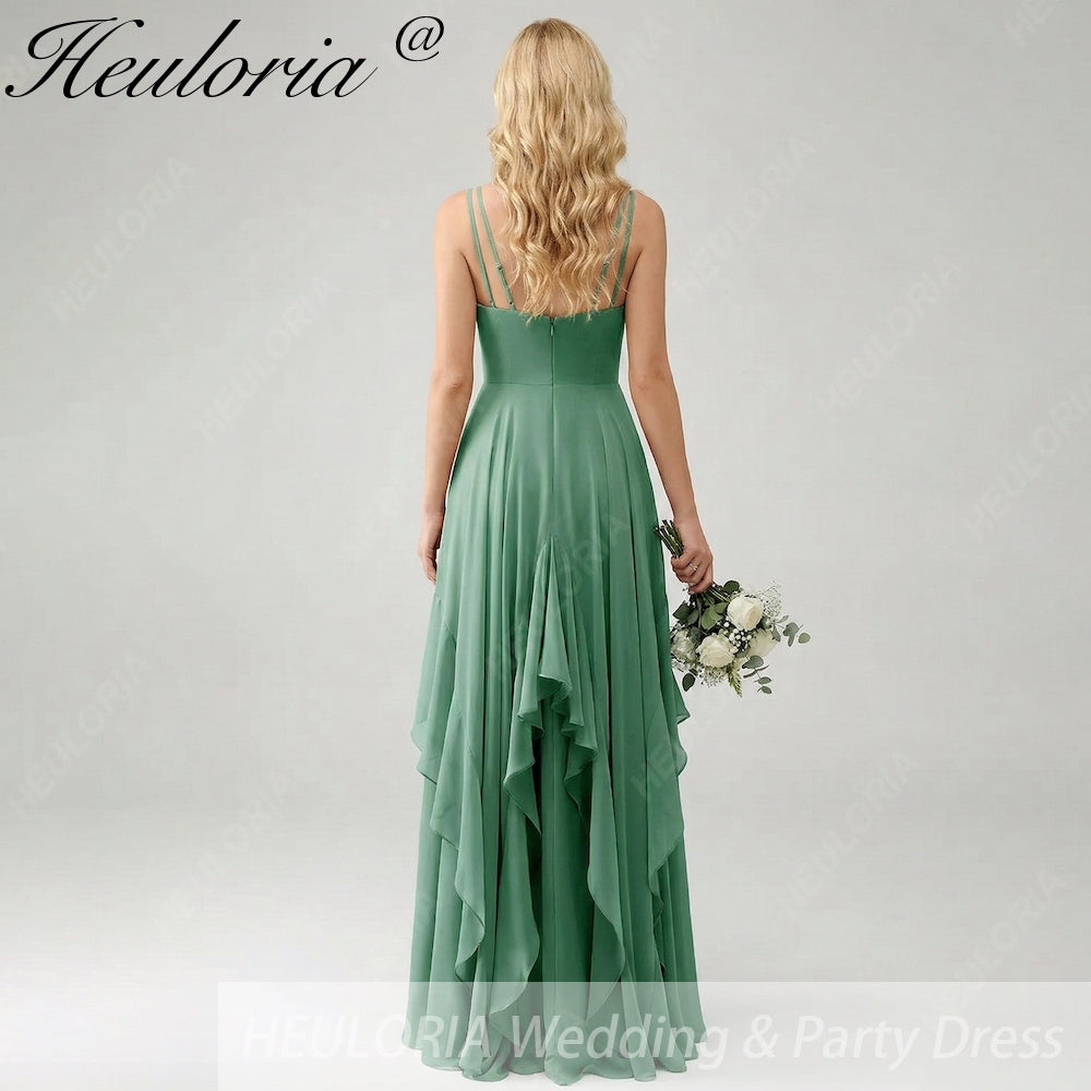 HEULORIA Elegant Cascading Ruffle Chiffon Bridesmaid Dress - Tie-Shoulder V-Neck Maxi Gown ED-252