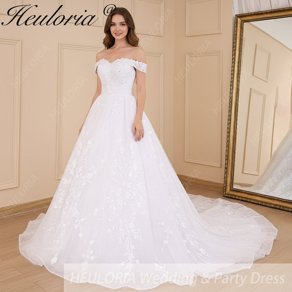 HEULORIA elegant ball gown princess wedding dress off shoulder lace beading bride dress Robe De Mariee Wedding gown BA-600