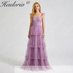 HEULORIA Romantic Tiered Tulle Corset Gown with Ruffled Straps and Lace-Up Back Formal Dress ED-226