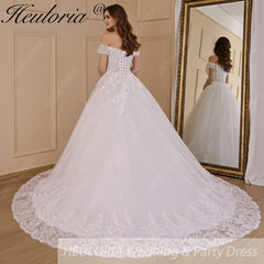 HEULORIA  Ball-Gown/Princess Off the Shoulder Court Train Tulle Lace Wedding Dress BA-716