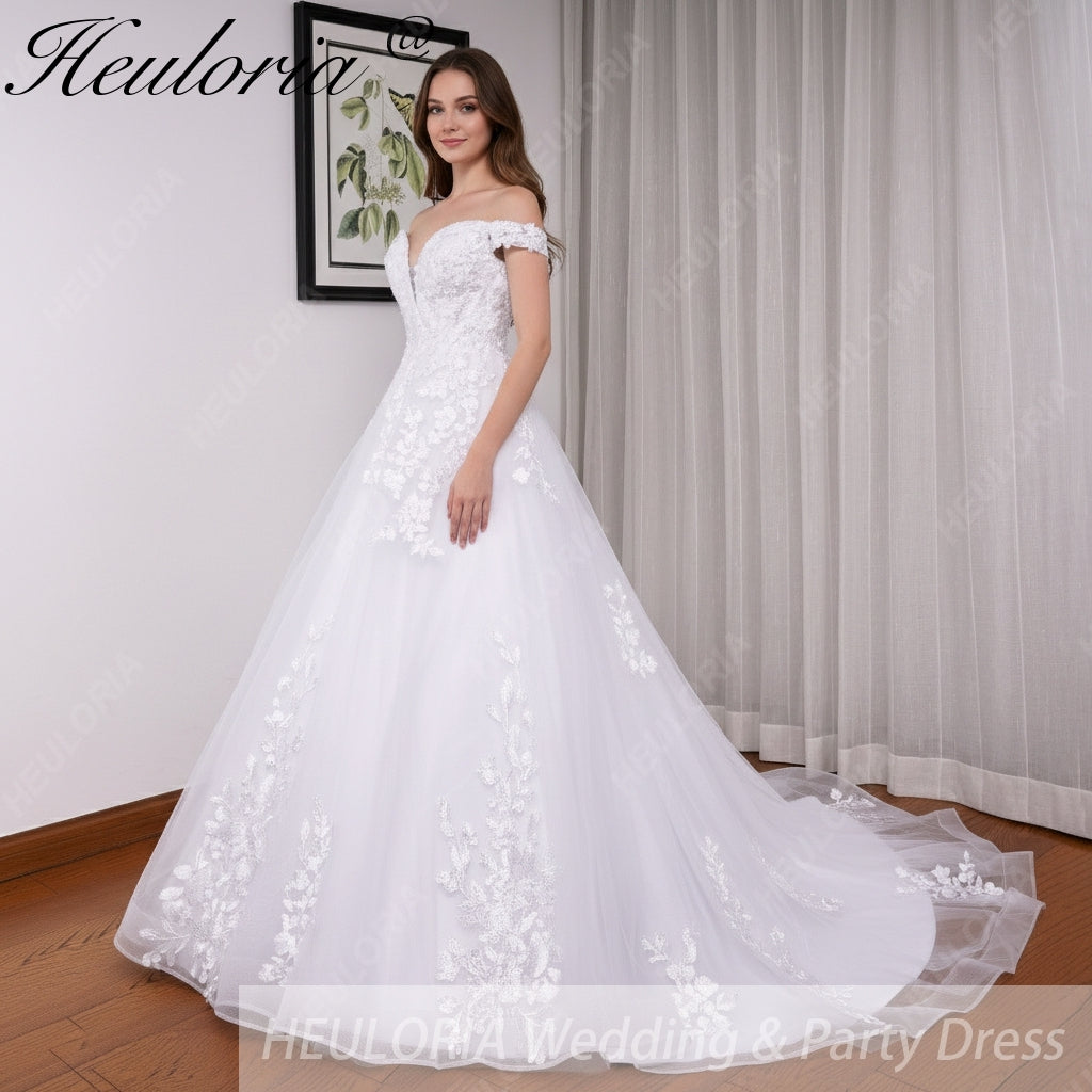 HEULORIA elegant off shoulder wedding dress lace Princess bridal dress Robe De Mariee Wedding Bride Dress BA-690