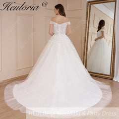 HEULORIA Elegant lace applique Boho Wedding Dress bride dress off shoulder plus size  A line Wedding Bride Gown AL-587