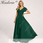 HEULORIA Long Bridemaid dress short sleeve V neck chiffon party dress formal dress ED-135