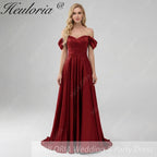 HEULORIA Elegant Off-The-Shoulder Pleated Satin Gown - Sweetheart Neckline A-Line Formal Evening Dress ED-232
