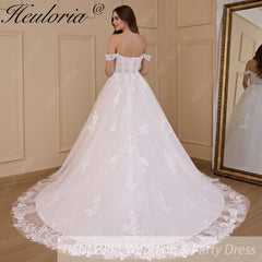 HEULORIA Ball-Gown/Princess Off the Shoulder Detachable sleeve Court Train Tulle Lace Wedding Dress With Sequins Beading BA-718