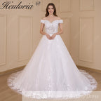 HEULORIA Ball-Gown/Princess Off the Shoulder Court Train Tulle Lace Wedding Dress With Sequins Beading BA-616