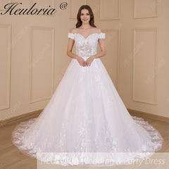 HEULORIA Ball-Gown/Princess Off the Shoulder Court Train Tulle Lace Wedding Dress With Sequins Beading BA-616