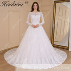 HEULORIA Ball-Gown/Princess V-Neck long sleeve Cathedral Train Tulle Lace Wedding Dress With Sequins BA-636