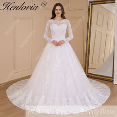 HEULORIA Ball-Gown/Princess V-Neck long sleeve Cathedral Train Tulle Lace Wedding Dress With Sequins BA-636