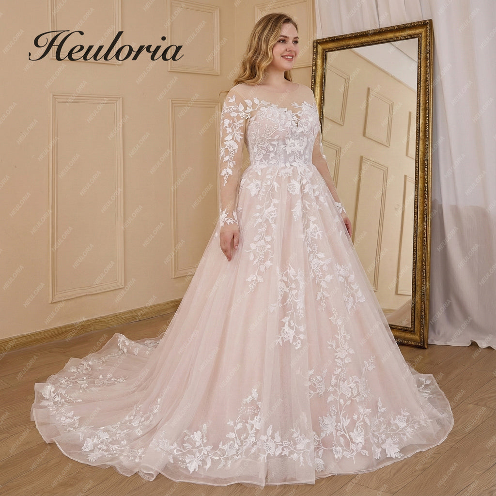 Illusion Sweetheart Floral Lace Long Sleeve A-Line Wedding Dress BA-834