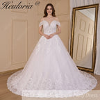 HEULORIA  Ball-Gown/Princess Off the Shoulder Court Train Tulle Lace Wedding Dress BA-716