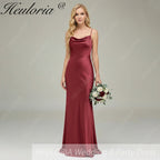 HEULORIA Elegant Cowl Neck Satin Floor-Length Bridesmaid Dress with Delicate Spaghetti Straps ED-253