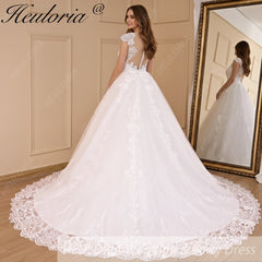 HEULORIA Princess Wedding dress V Necklace Bride Gowns Lace Up Back Customized BA-779A