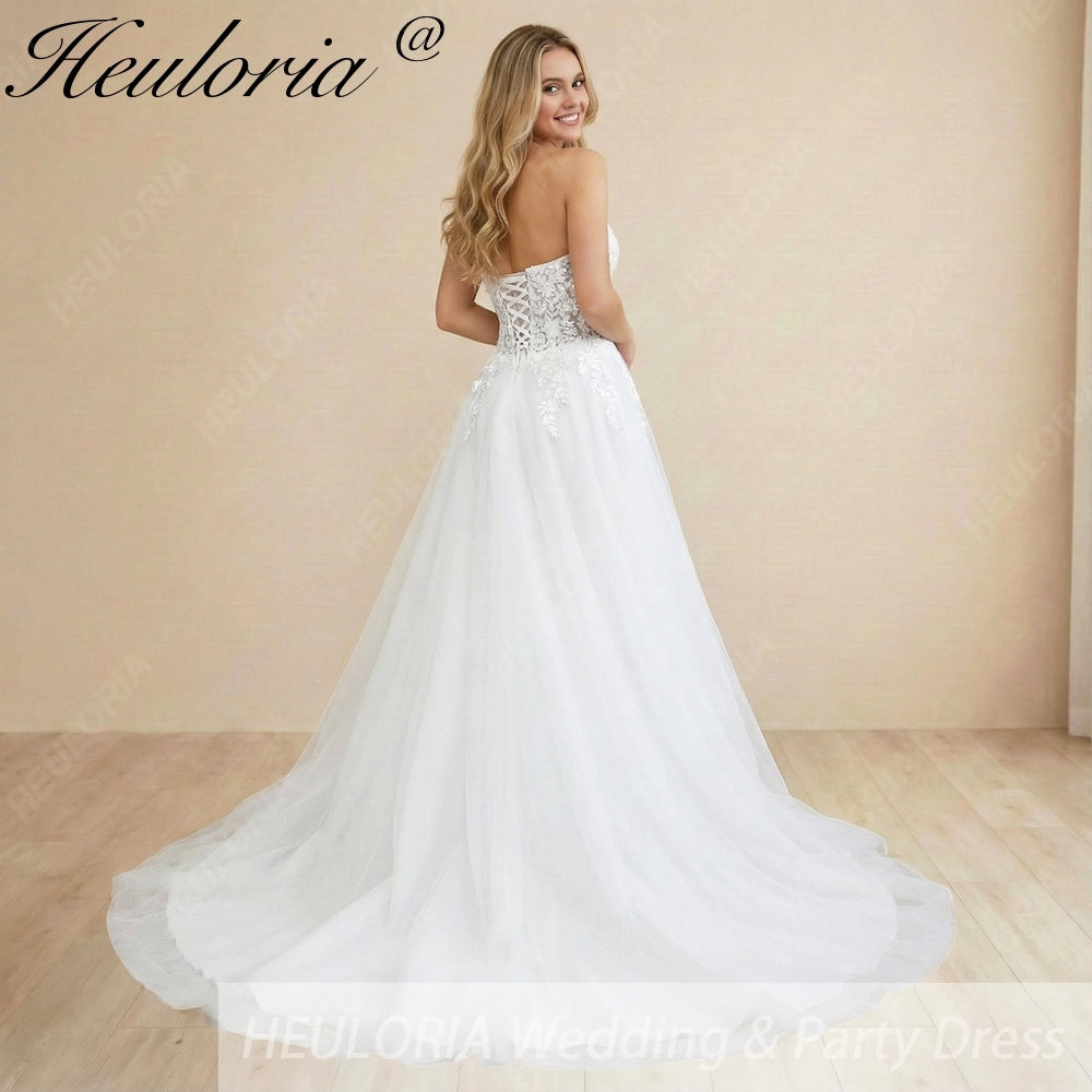 Heuloria Romantic Lace A-Line Wedding Dress: Plunging Sweetheart Neckline & High Slit Skirt AL-1034