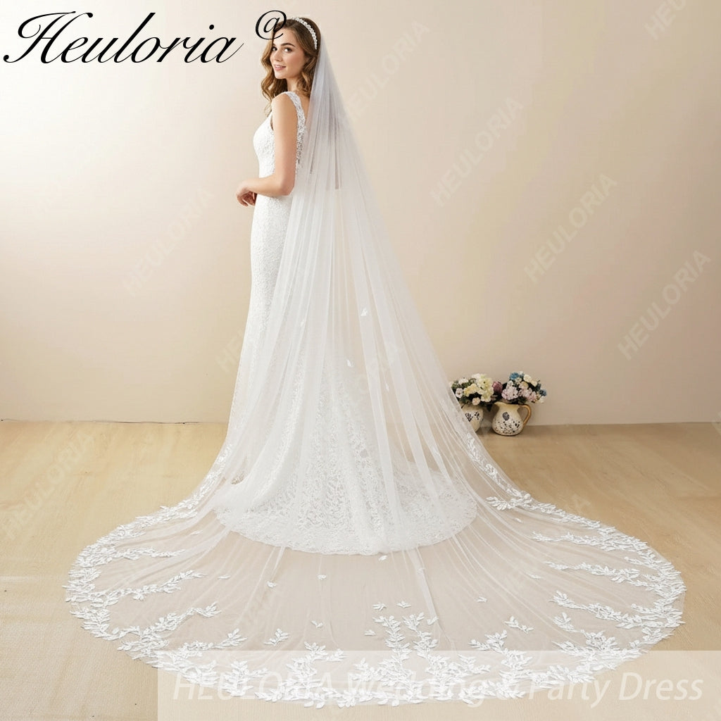Cathedral Wedding Veil Lace bridal veil with Metal Comb Length 300cm width 300cm for Bride VL-103 Imagen secundaria del producto
