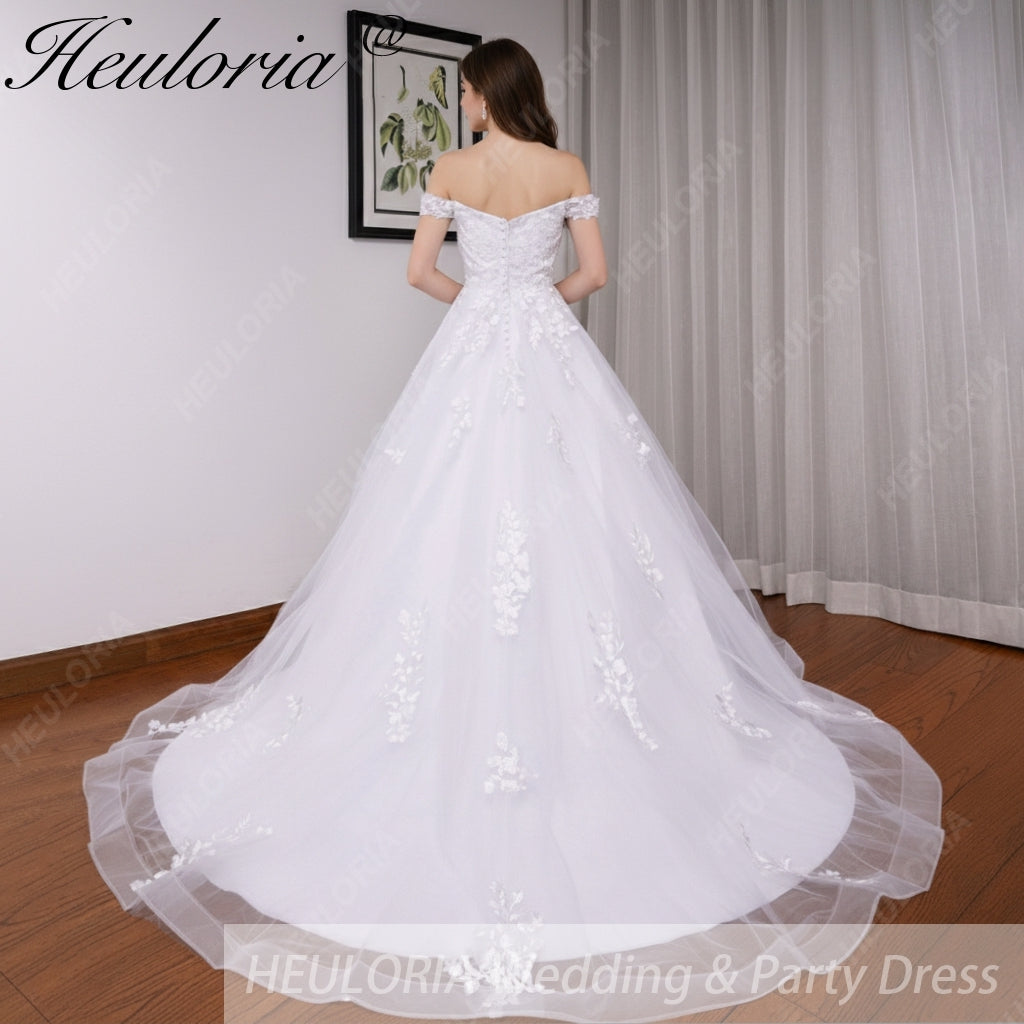 HEULORIA elegant off shoulder wedding dress lace Princess bridal dress Robe De Mariee Wedding Bride Dress BA-690