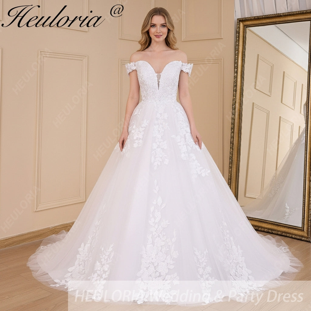HEULORIA elegant off shoulder wedding dress lace Princess bridal dress Robe De Mariee Wedding Bride Dress BA-598