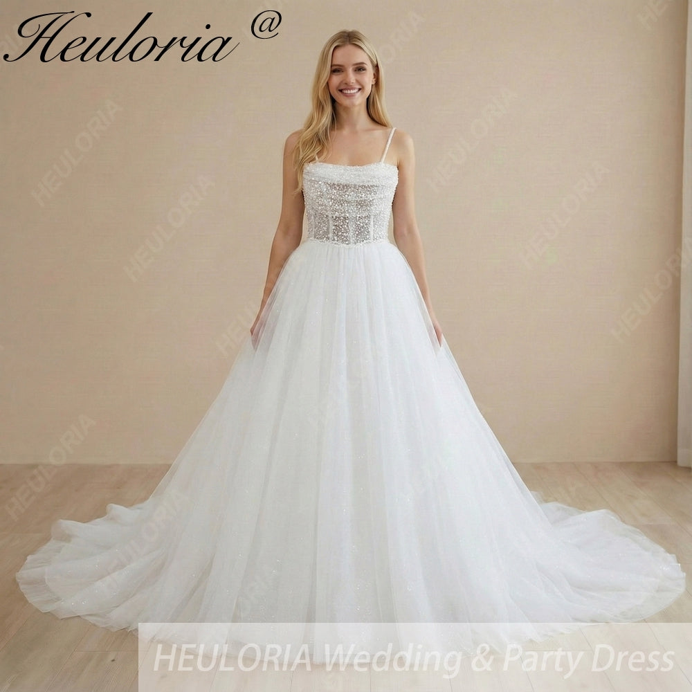 HEULORIA  elegant A line wedding dress Spaghetti Strap lace applique bridal dress Robe De Mariee Wedding Bride Dress AL-1079