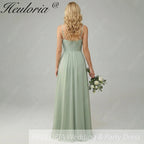 HEULORIA Dusty Sage V-Neck Criss-Cross Pleated Chiffon Maxi Dress - Adjustable Spaghetti Straps Bridesmaid Dress ED-254