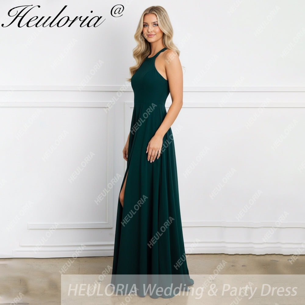 HEULORIA Long Bridemaid dress halter neck chiffon party dress formal dress ED-108 Imagen secundaria del producto