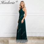 HEULORIA Long Bridemaid dress halter neck chiffon party dress formal dress ED-108