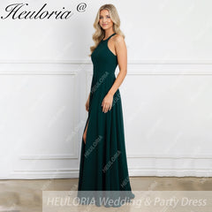 HEULORIA Long Bridemaid dress halter neck chiffon party dress formal dress ED-108
