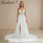 HEULORIA Strapless Plunging Sweetheart Lace Wedding Dress with High Side Slit AL-1050