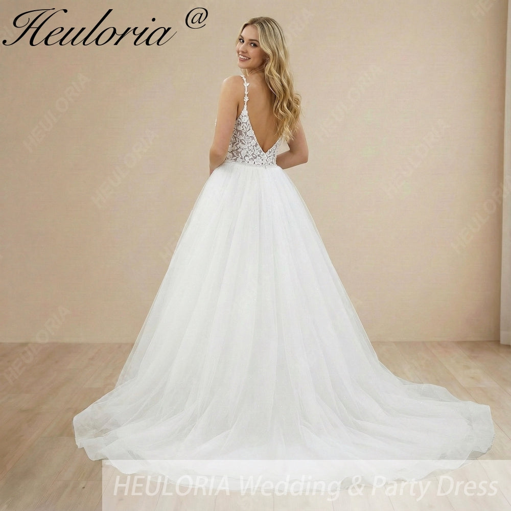 HEULORIA  elegant A line wedding dress Spaghetti Strap lace applique bridal dress Robe De Mariee Wedding Bride Dress AL-1098