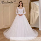 HEULORIA Ball-Gown/Princess long sleeve Chapel Train Lace Tulle Wedding Dress With Sequins Beading BA-654A