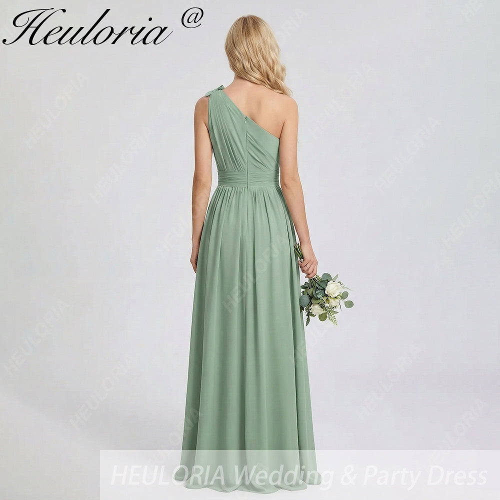 HEULORIA Sage Green One-Shoulder Pleated Chiffon Floor-Length Bridesmaid & Evening Dress ED-243 Image secondaire du produit