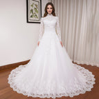HEULORIA Muslim Wedding Dress long sleeve high neck bride dress Lace beading Wedding Gown BA-N-Classic