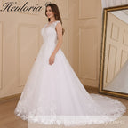 HEULORIA A-line Court Train Tulle Lace Wedding Dress With Sequins AL-614A